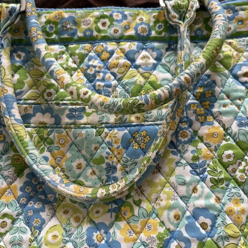 Vera Bradley English Meadow Slim Tote Satchel bag Floral quilted 100% cotton